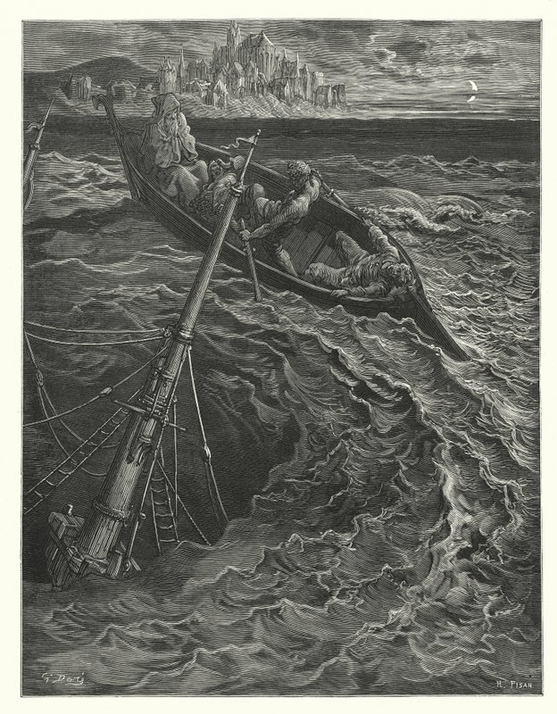 Illustrazione di Gustave Doré per La Ballata del Vecchio Marinaio di Coleridge (incisione) da Gustave Dore