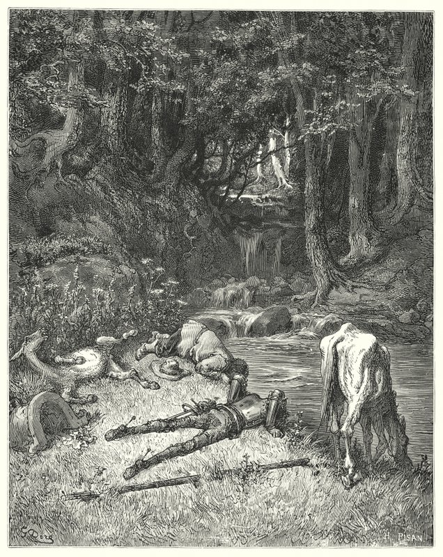 Un prato, irrigato da un ruscello, li invitò a scendere (incisione) da Gustave Dore