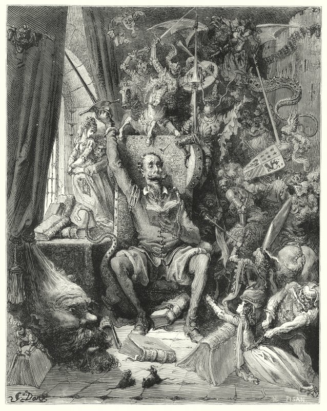 Don Chisciotte di Gustave Doré: "Un mondo di nozioni disordinate, estratte dai suoi libri, affollavano la sua immaginazione" da Gustave Dore