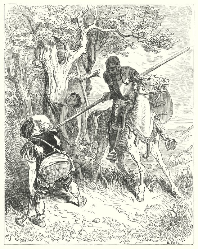 Don Chisciotte di Gustave Doré: "Per il sole che splende, ho una gran voglia di trapassarti il corpo con la mia lancia" da Gustave Dore
