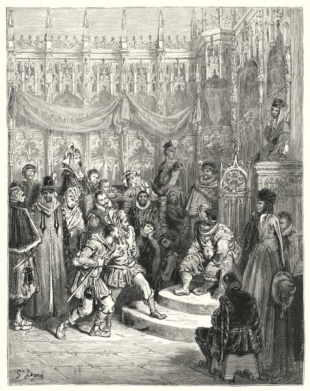 Governatore Sancho Panza che amministra la giustizia (incisione) da Gustave Dore