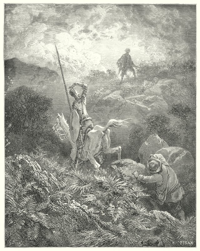 Don Chisciotte di Gustave Doré: "Vide in cima a una rupe rocciosa davanti a lui un uomo che saltava da una roccia all