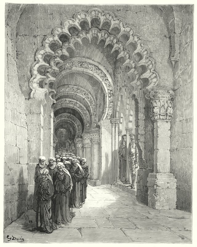 Don Chisciotte di Gustave Doré: "Vidi una processione triste di bellissime damigelle, tutte vestite di nero" da Gustave Dore