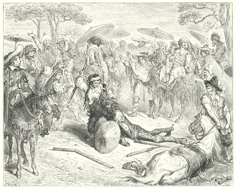 Don Chisciotte di Gustave Doré: "Nonostante le sue armi, lo batté come un covone di grano" (incisione) da Gustave Dore