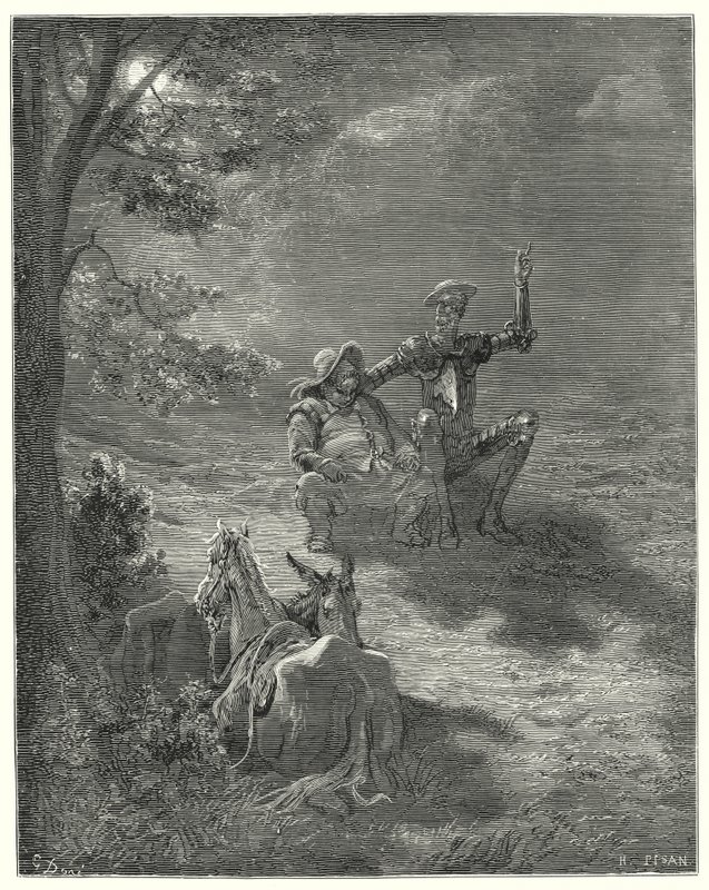 Don Chisciotte di Gustave Doré: "In tali discorsi passarono gran parte della notte" da Gustave Dore
