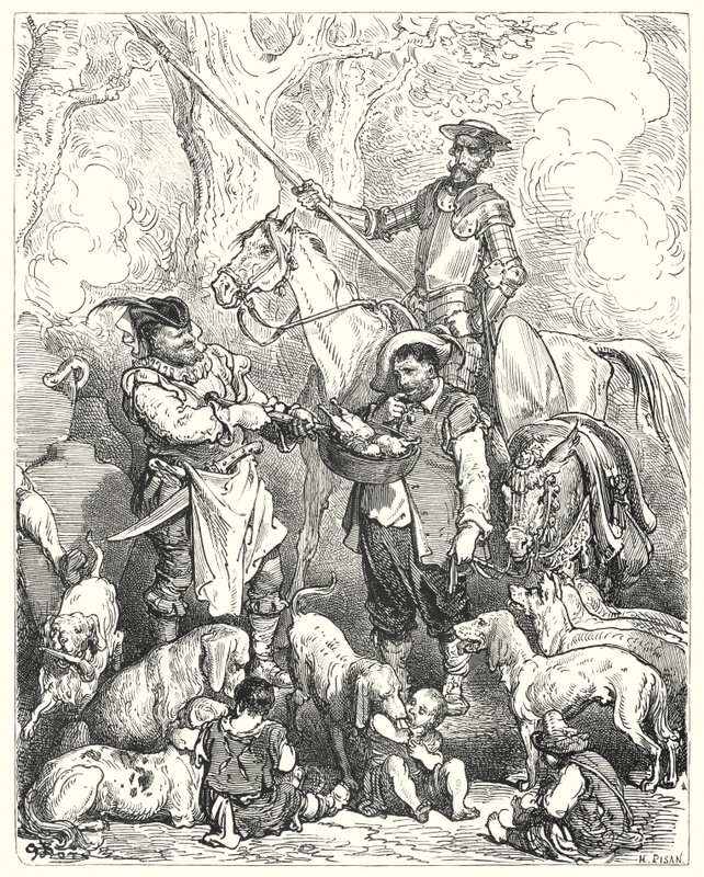 Don Chisciotte di Gustave Doré: "Cerca di calmare la tua fame con quello fino a quando il pranzo sarà pronto" da Gustave Dore