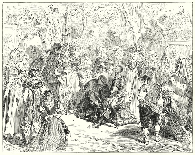Don Chisciotte di Gustave Doré: "La povera vergine, tremante e spaventata senza dire una parola, venne dal povero Basilio" da Gustave Dore