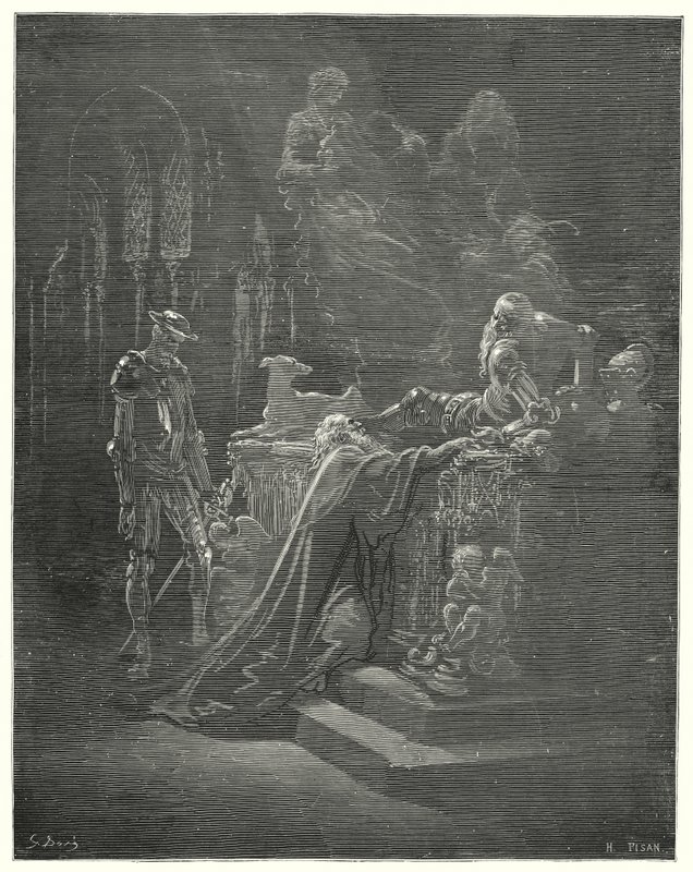 Don Chisciotte di Gustave Doré: "Il venerabile Montesinos si inginocchiò davanti al cavaliere afflitto" da Gustave Dore