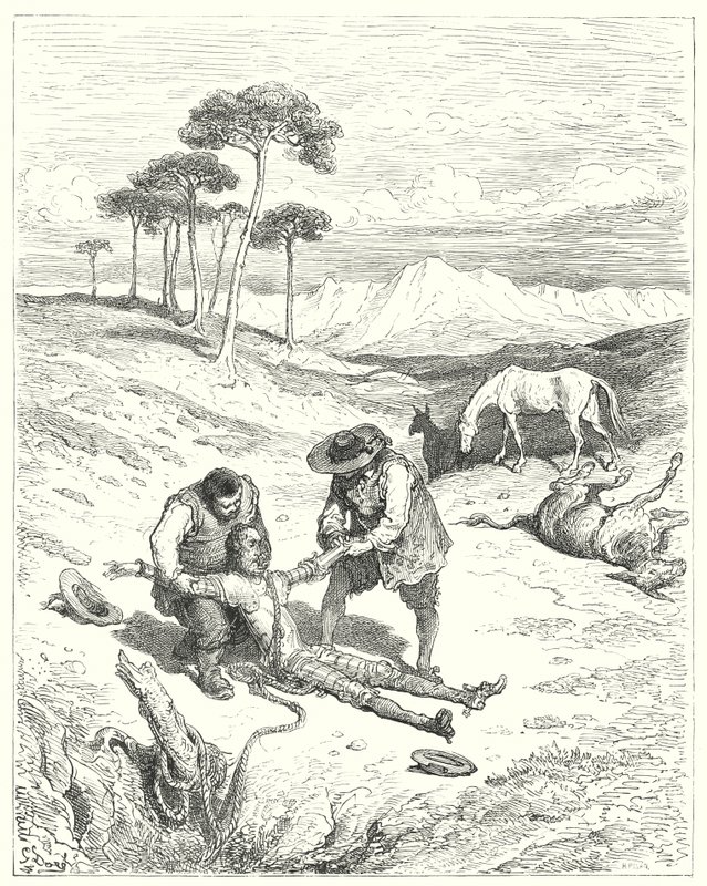 Don Chisciotte di Gustave Doré: "Trovarono che i suoi occhi erano chiusi, come se stesse dormendo profondamente" da Gustave Dore