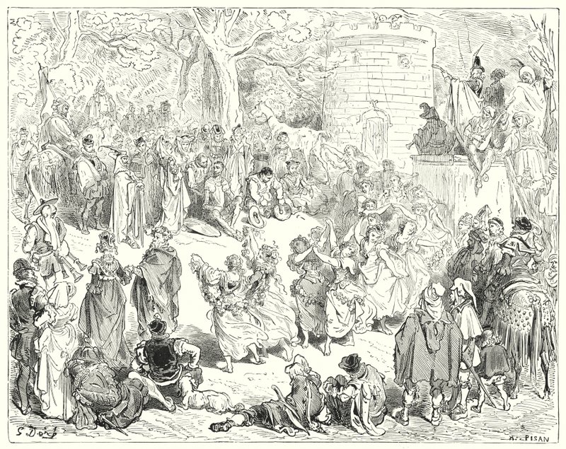 Don Chisciotte di Gustave Doré: "Erano guidati da un vecchio reverendo e una donna matronale" da Gustave Dore