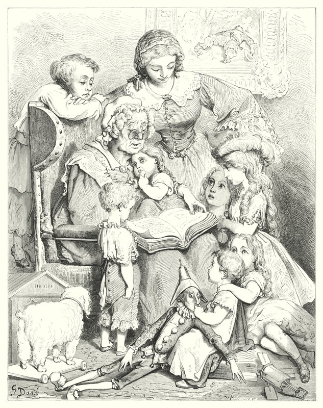 La lettura dei racconti in famiglia (incisione) da Gustave Dore