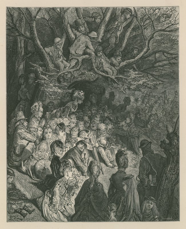 Spettatori che guardano una gara di barche da una riva del fiume da Gustave Dore
