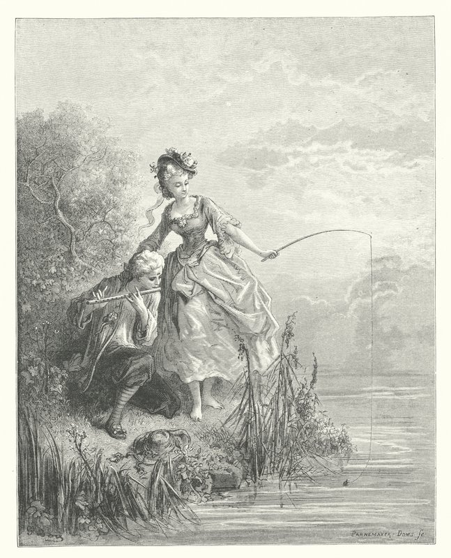 Le favole di La Fontaine: Il pesce e il pastore che suonava il clarinetto (incisione) da Gustave Dore