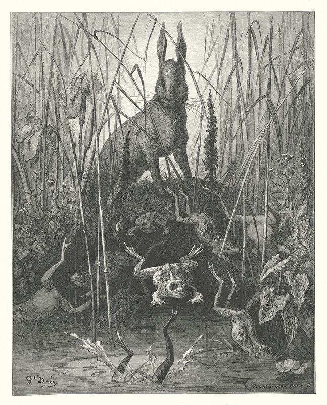 Le favole di La Fontaine: La lepre e le rane da Gustave Dore
