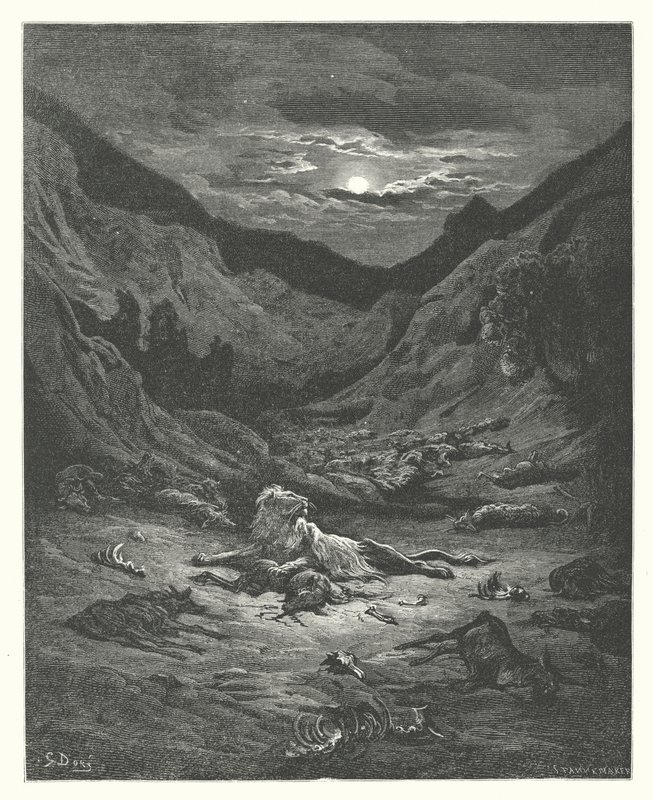 Le Favole di La Fontaine: Il Leone (incisione) da Gustave Dore