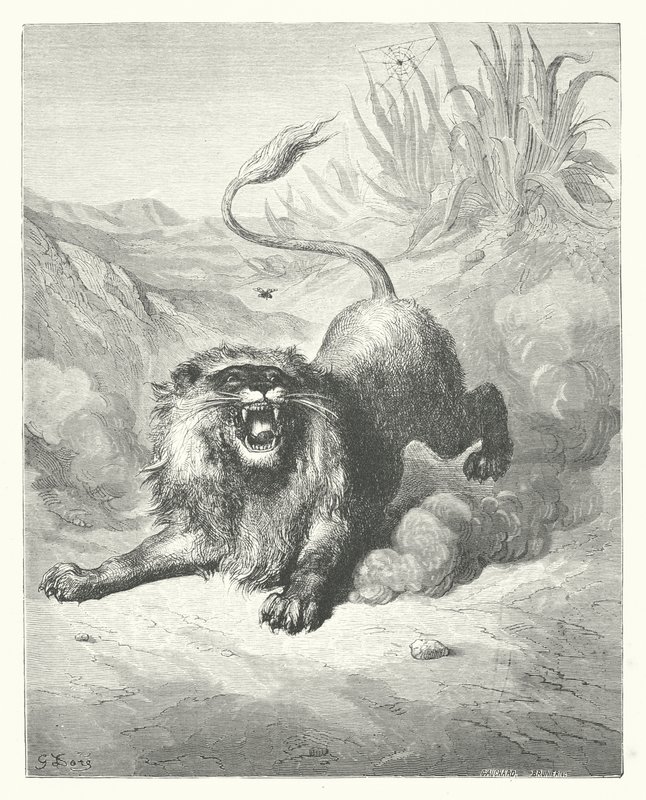 Le Favole di La Fontaine: Il Leone e il Moscerino da Gustave Dore