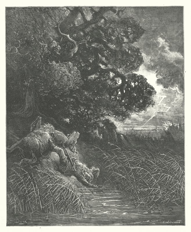 Le favole di La Fontaine: La quercia e la canna (incisione) da Gustave Dore