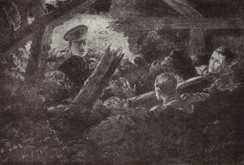 Secondo Tenente Cecil Calvert scopre e salva due uomini da una galleria mineraria crollata, 6 settembre 1915 da H. Ripperger