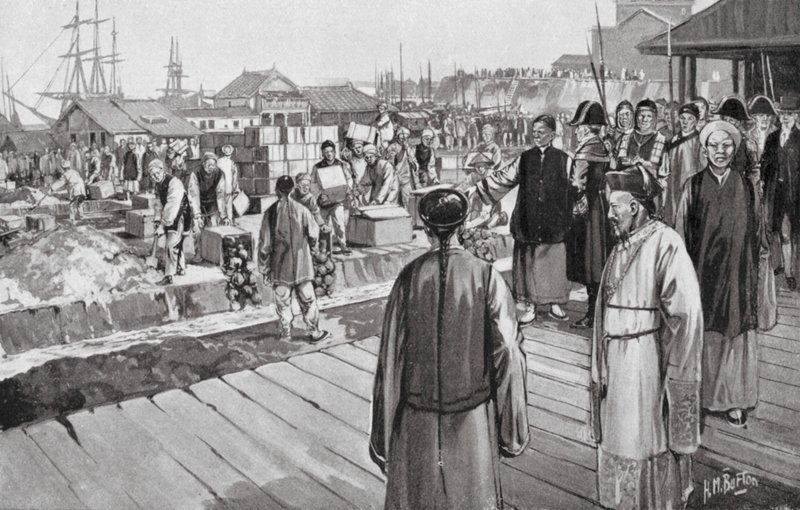 Il commissario Lin distrugge migliaia di casse di oppio da H. M. (after) Burton