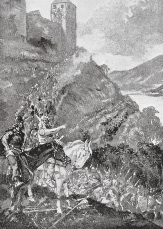 Teutoni e Celti si uniscono negli sforzi per scacciare i Romani dalla Gallia da H. M. (after) Burton