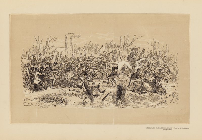 Regata Oxford e Cambridge, n. 4, Una corsa sulle rive durante la gara da Hablot Knight (1815 92) Browne