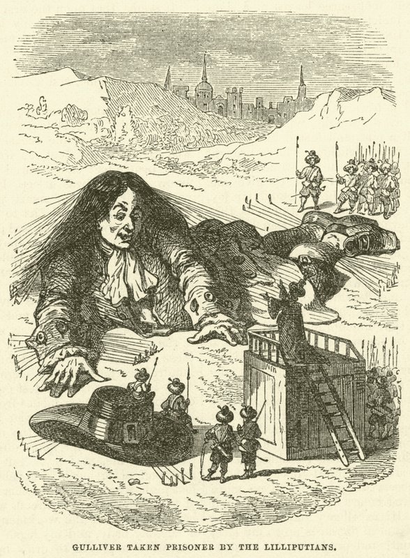 Gulliver fatto prigioniero dai Lillipuziani (incisione) da after Hablot Knight Browne