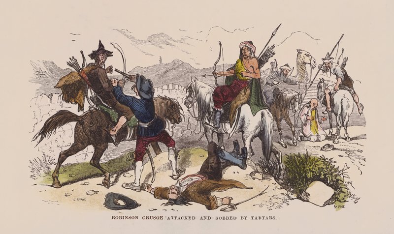 Robinson Crusoe attaccato e derubato dai Tartari da after Hablot Knight Browne