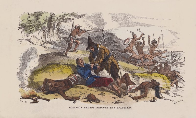 Robinson Crusoe salva lo spagnolo da after Hablot Knight Browne