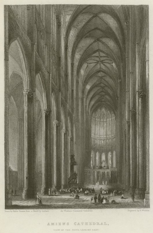 Cattedrale di Amiens, vista della navata, vista est da Hablot Knight Browne