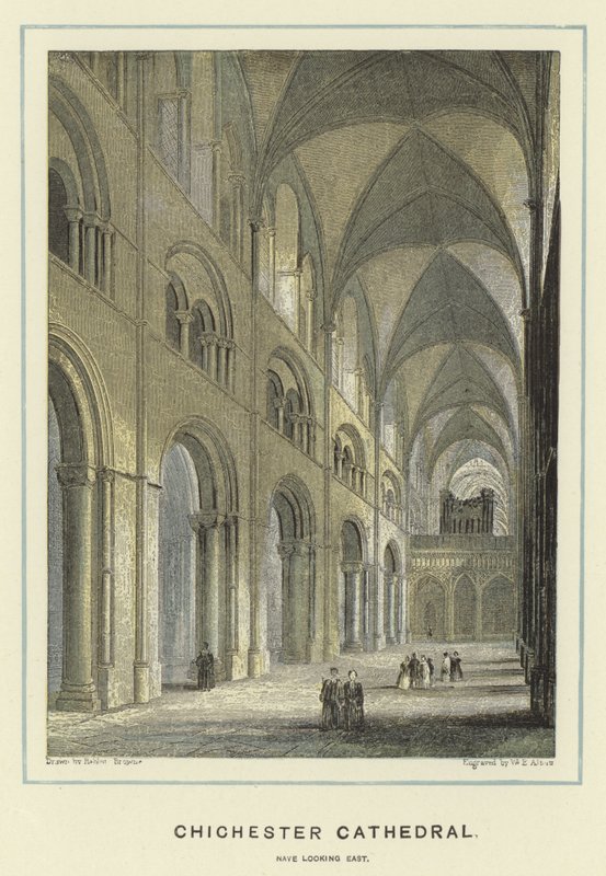 Cattedrale di Chichester, navata che guarda a est da Hablot Knight Browne