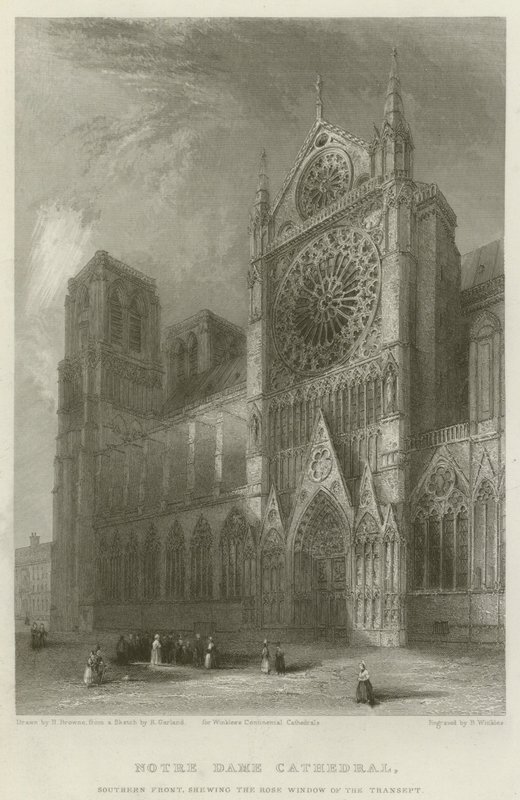 Cattedrale di Notre Dame, facciata sud, con la finestra a rosa del transetto da Hablot Knight Browne