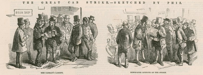 Il grande sciopero dei taxi - schizzi di Phiz da Hablot Knight Browne