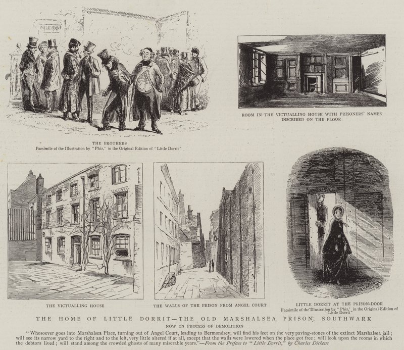 La casa di Little Dorrit, la vecchia prigione di Marshalsea, Southwark da Hablot Knight Browne