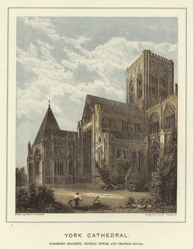 Cattedrale di York, transetto settentrionale, torre centrale e sala capitolare da Hablot Knight Browne