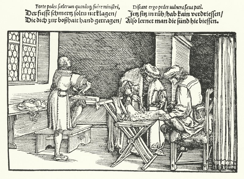Ulcere o piaghe alle gambe (incisione) da Hans (after) Burgkmair