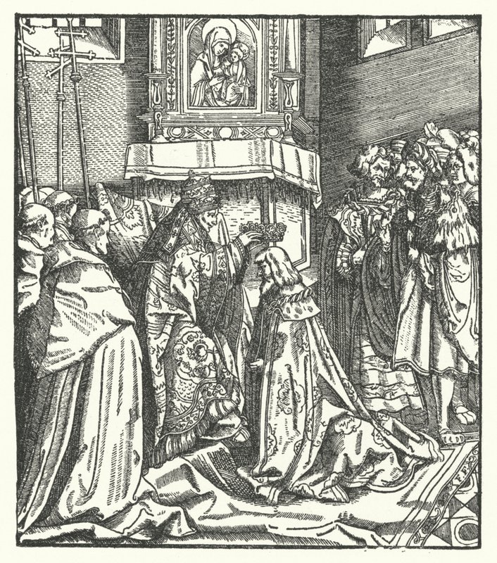 Papa Niccolò V incorona Federico III imperatore del Sacro Romano Impero a Roma da Hans (after) Burgkmair