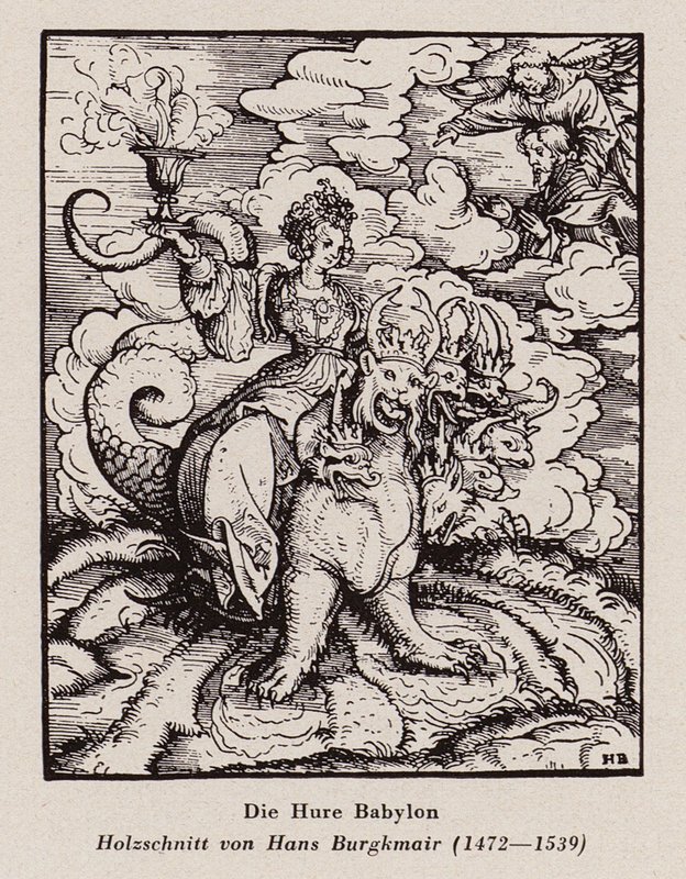 La prostituta di Babilonia (xilografia) da Hans (after) Burgkmair