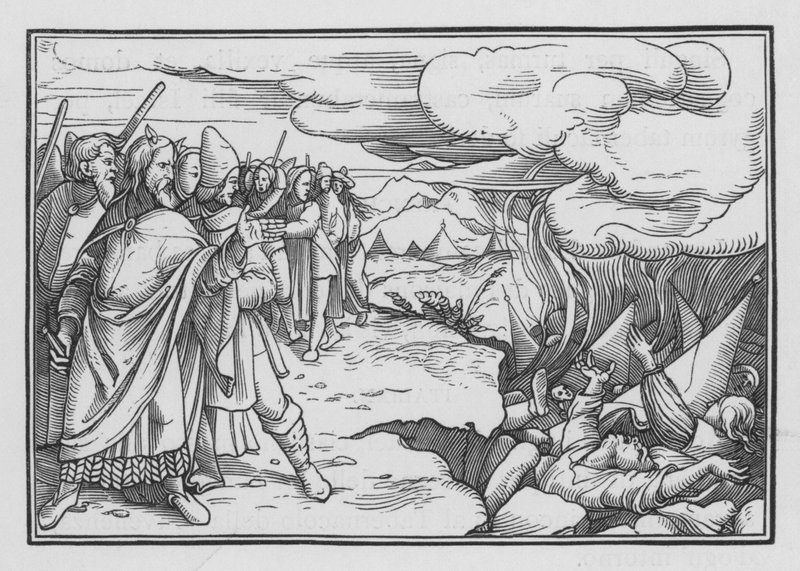 La Ribellione di Core, Datan e Abiram, Numeri XVI, 33 da Hans after Holbein the Younger