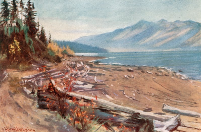 Vista dalla riva del lago Kootenay da Harold Copping