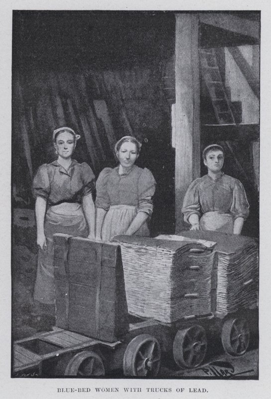 Donne con letti blu e carrelli di piombo da Harold Hume Piffard