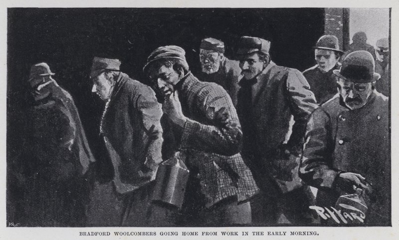 Pettinatori di lana di Bradford che tornano a casa dal lavoro al mattino presto da Harold Hume Piffard