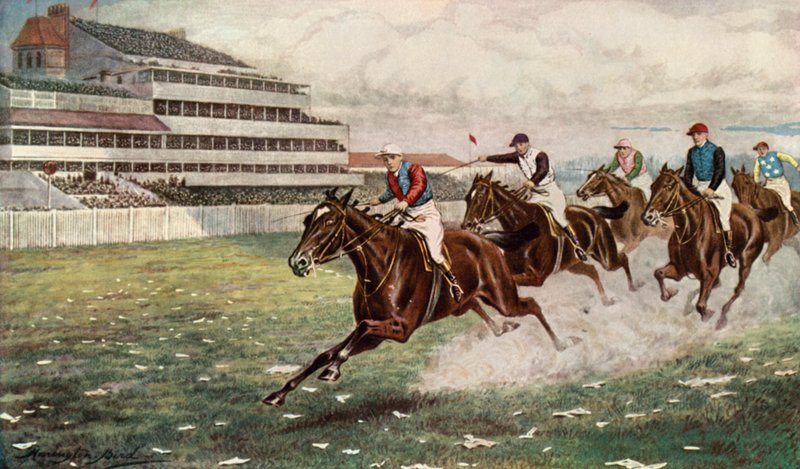 Isinglass vince il Derby (litografia a colori) da Harrington Bird