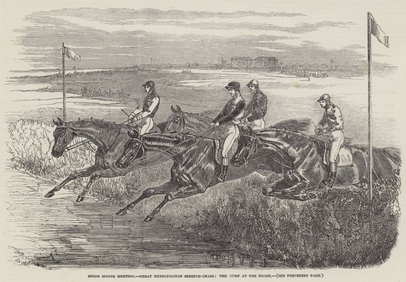 Incontro primaverile di Epsom, Grande Steeple-Chase Metropolitana, il salto al ruscello da Harrison William Weir