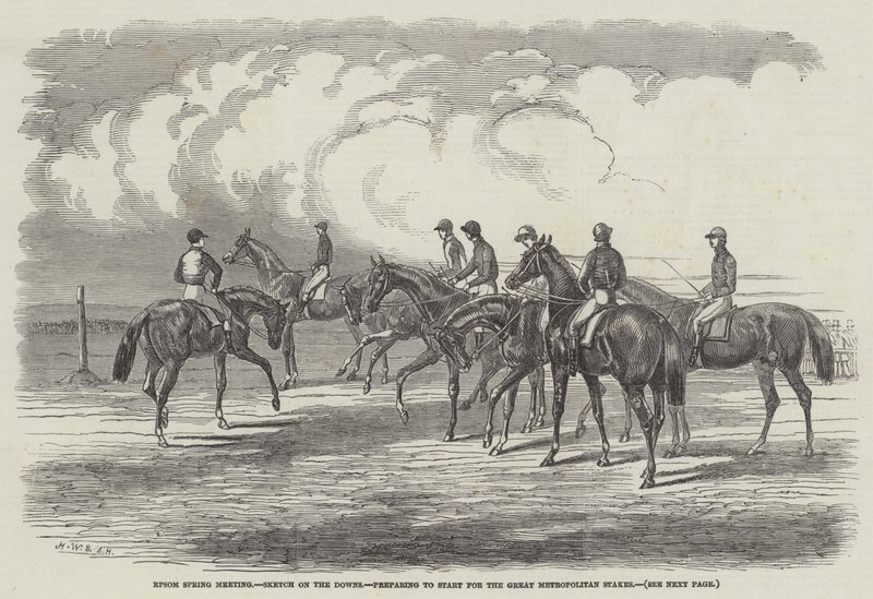 Incontro di primavera a Epsom, schizzo sulle colline, preparativi per la partenza per le Grandi Metropolitane da Harrison William Weir
