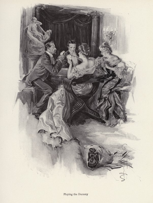 Due coppie che giocano a carte a una festa serale da Harrison Fisher