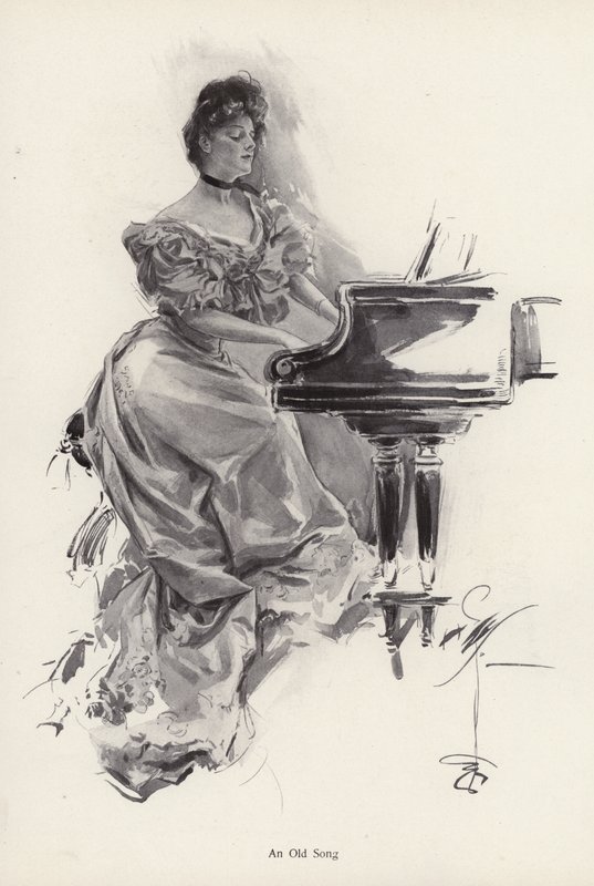 Donna che suona una canzone al pianoforte da Harrison Fisher