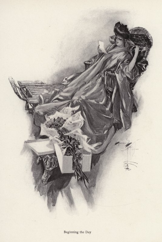 Donna che riceve un mazzo di fiori da un ammiratore da Harrison Fisher