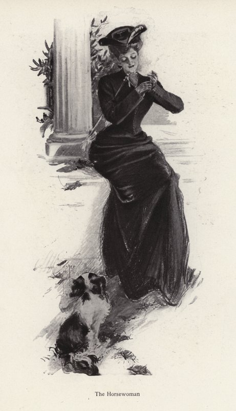Giovane donna e il suo cane in attesa di andare a cavallo da Harrison Fisher