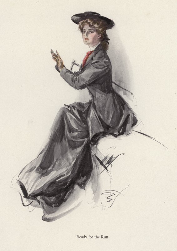 Giovane donna che si prepara per andare a cavallo da Harrison Fisher