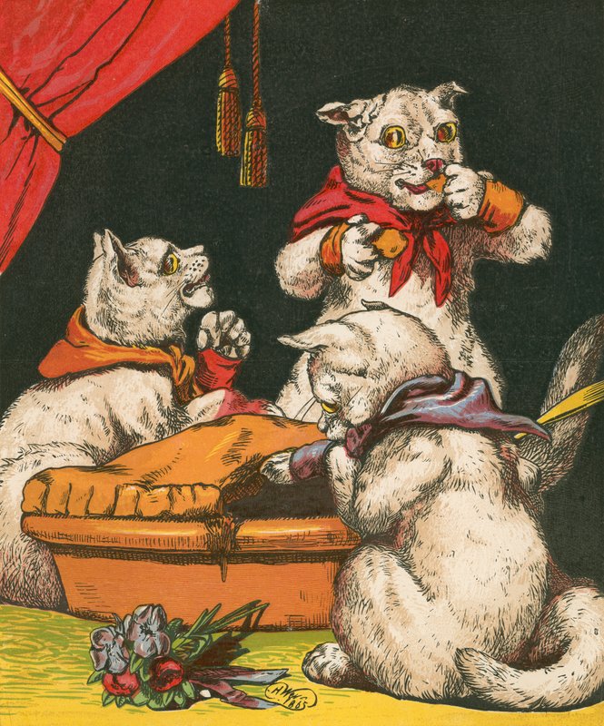 Gattini dispettosi che mangiano torta con i loro guanti da Harrison William Weir